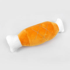 1pc Sounding Puppy Dog Chew Toy Fruit Vegetable Chicken Drum Bone Squeak Toy for Cat Pets Plush Red Pepper Eggplant Radish