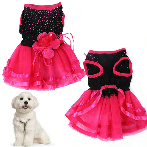 Pet Dog Rose Flower Gauze  Dress Skirt Puppy  Princess Clothes Apparel