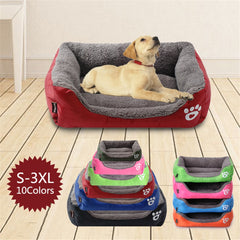 S-3XL Fleece Dog Bed Paw Pattren Waterproof Bottom Pet Sofa Mat Warm Dog Beds For Large Dogs Dropshipping