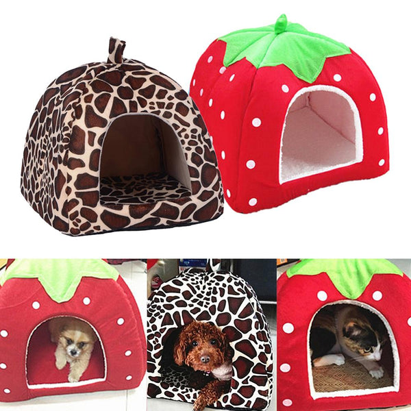 Soft Strawberry Pet Dog Cat House Kennel Foldable Doggy Winter Warm Cushion Basket Animal Tent Bed Dogs Pet Product