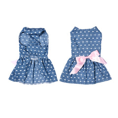 Comfortable  Polyester Jeans Pet Princess Dress for Summer and Spring Cute Pet Dog Clothes with Fashionable  Bowknot 1 PCS