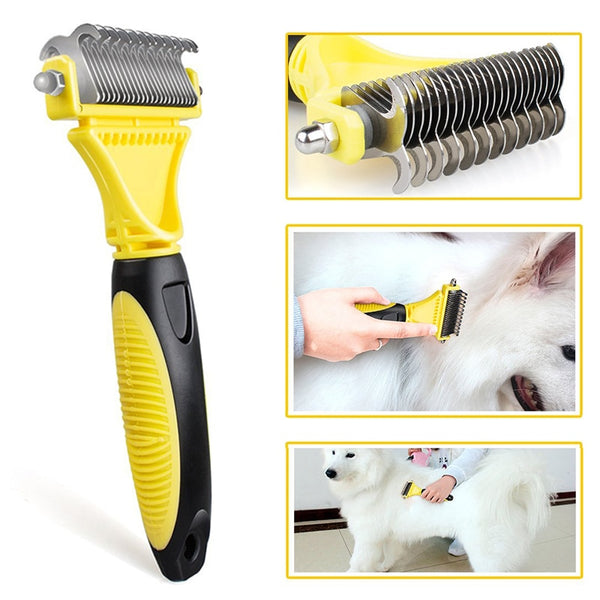 HSWLL New Stainless Double-sided Pet Cat Dog Comb Brush Professional Large Dogs Open Knot Rake Knife Pet Grooming Products